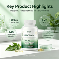 Capsules végétariennes de chardon-Marie 300 mg OEM, 80 % de silymarine, sans OGM, sans gluten, végétaliennes, 240 unités, complément alimentaire quotidien à base de plantes
