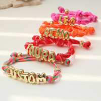 Gelang Kain Motif Bunga Warna Hijau dengan Aksen Logam Emas Huruf TIGER, Logo Kustom, Ikat Simpul, Hadiah Natal