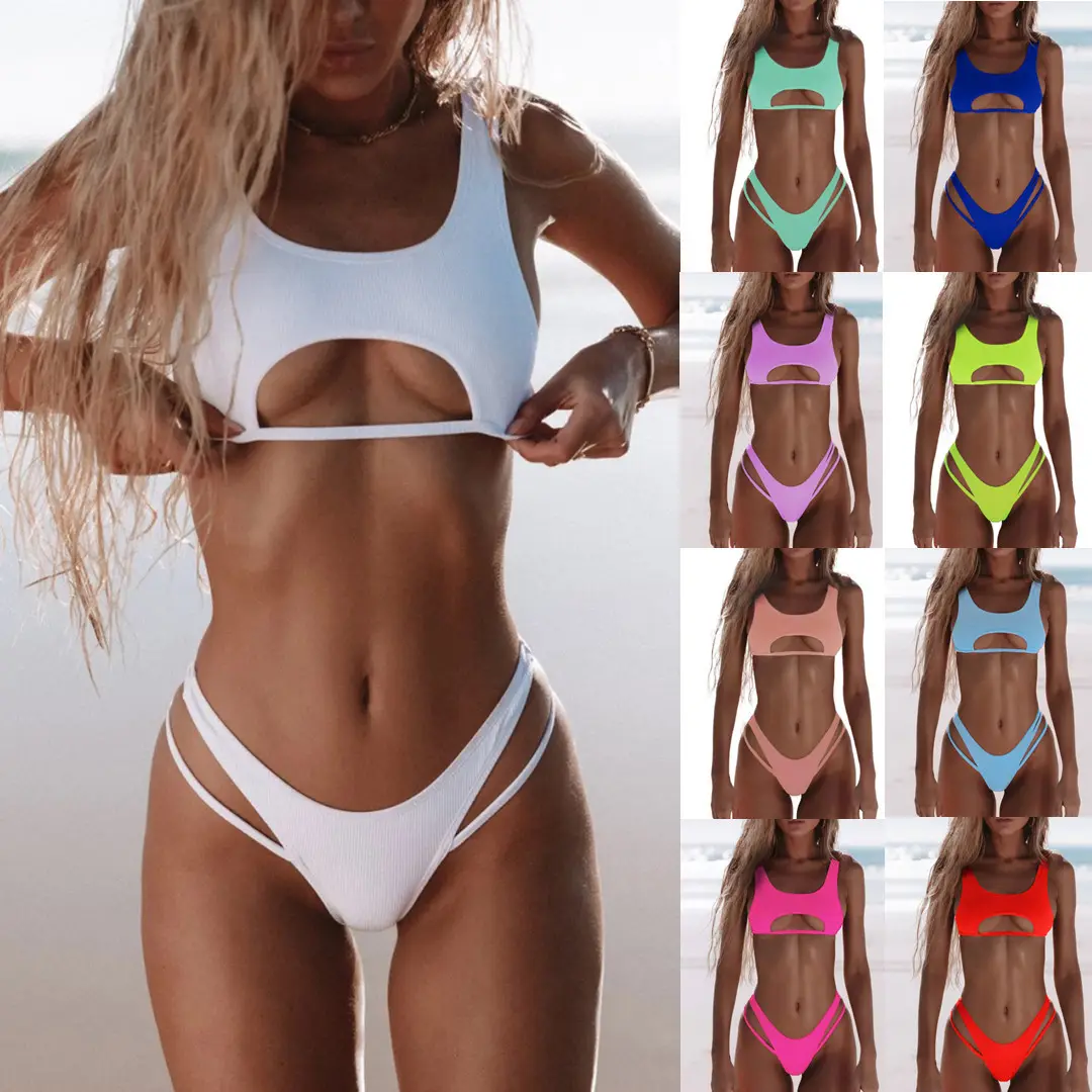 Traje de baño Balconette respetuoso con el medio ambiente personalizado, Top fruncido, traje de baño Sexy para mujer, Bikini con aros de cintura alta