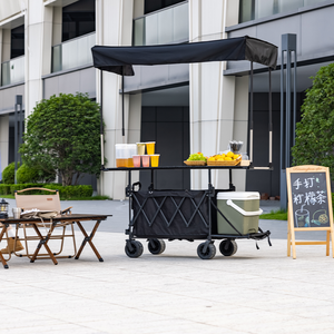 Customizable <b>Foldable</b> Cart with Wheels for Street Vendors High Loading Capacity Wagon <b>Trolley</b> Cart with Roof - Product Image 4