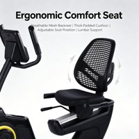 Vélo couché à transmission par courroie avec volant d'inertie de 4,5 kg, contrôle programmé, fréquence cardiaque, compteur kilométrique, calories, pour entraînement cardio à domicile