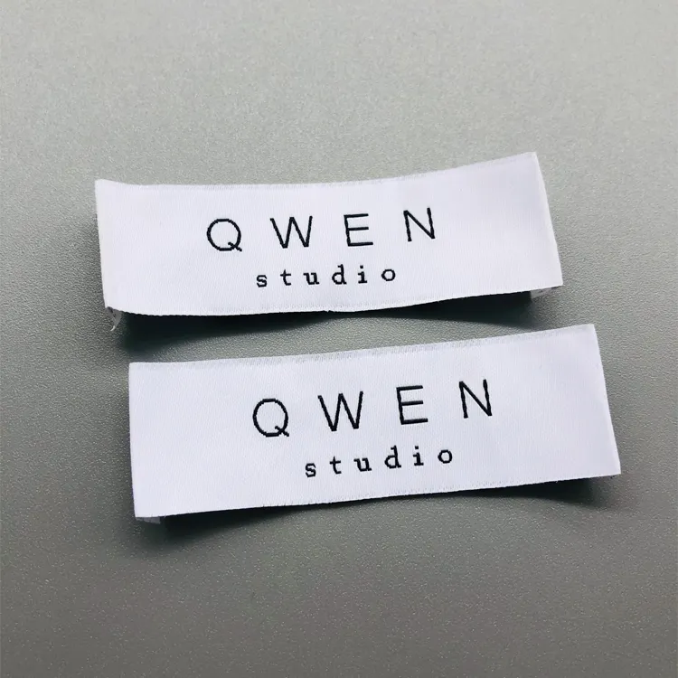 High Density Custom Brand Name Logo and White End Folded Textile Neck Woven Tags Labels for Clothing