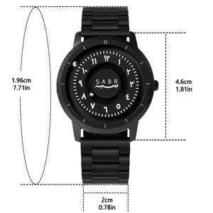 Montre homme SABR à mouvement à quartz, bracelet en acier inoxydable, cadran noir arabe, aiguille à défilement, boule magnétique - Product Image 4