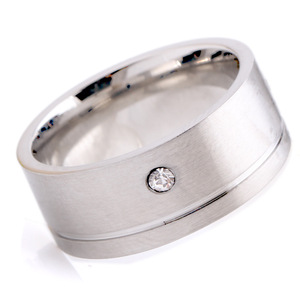 Anillo de Titanio y Acero Inoxidable para Mujer, 8mm, con Incrustaciones de Diamantes, Diseño Geométrico, Joyería de Regalo - Product Image 5