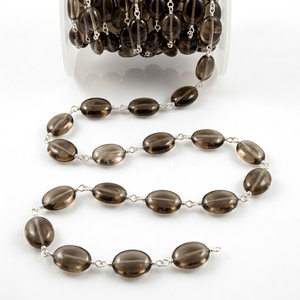 Smoky Quartz Oval Plain Smooth Beaded <b>Rosary</b> Chain - Product Image 1