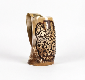 Odin Rabenvögel Hugin Munin Wikinger Gravierter Hornbecher Nordische Mythologie Trinkkrug - Product Image 2