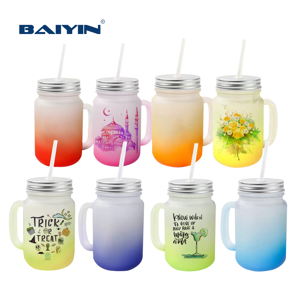 450 мл кружка-стакан для воды с соломинкой, сублимационная пустая кружка из матового стекла с ручкой