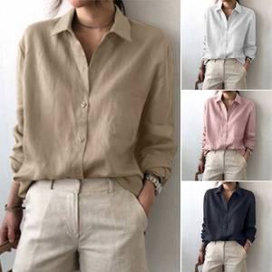 <span class=keywords><strong>Camicia</strong></span> in Cotone e <span class=keywords><strong>Lino</strong></span> Tinta Unita con Bottoni, Stile Retrò <span class=keywords><strong>Donna</strong></span>, Nuova Collezione Autunno 2026, Alta Qualità, Leggera, Stile Europeo Americano Transfrontaliero - Product Image 2