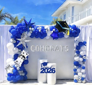 Guirnalda de Globos Azul Rey para Graduación 2026 con Gorros de Papel Metálico, Diplomas, Letras de Felicitación y Estrellas para Fiesta de Graduación 2026 - Product Image 1