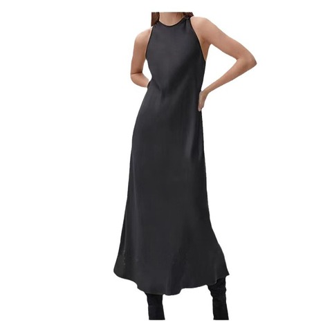 4808 New Design Summer Sleeveless Slim a Line Long Triacetic Satin Dresses Women