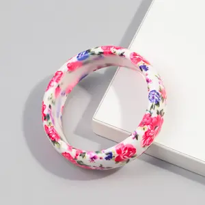 Bestselling Elegant Japanese and Korean Resin Flowers Bangle Colorful Pattern Printed Peony Cute girl Resin Bracelet Women