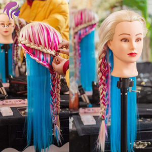 Tête d'entraînement pour cheveux longs et colorés en gros, tête de mannequin de salon avec maquillage, modèle de tête d'entraînement pour barbier, poupée mannequin - Product Image 3