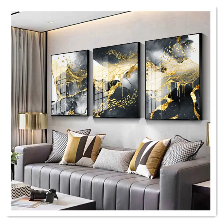 Gray Golden Abstract Graphic Art Canvas Painting Luxury Style Poster Simplicity Print Contemporary Wall Picture Home Decoration