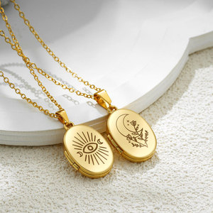 Custom wholesale 316L Stainless Steel 14k 18k Gold Plated Eye Picture Photo Pendant Locket <b>Necklace</b> <b>for</b> Women <b>Men</b> - Product Image 3