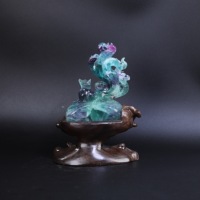 Sculpture de renard à neuf queues en fluorite bleue, ornement de bureau, décoration Feng Shui