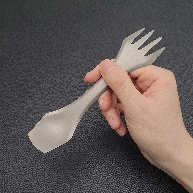 Fourchette et cuillère carrées à double usage [titane pur]