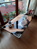 Table Basse Moderne en Résine Époxy Effet Rivière, Table de Salon Contemporaine avec Plateau en Bois