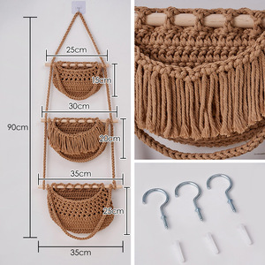 Panier mural tressé à 3 niveaux réglables, fait main, pour plantes, cuisine, fruits, chambre d'enfant – Solution de rangement - Product Image 4