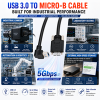 Kabel USB 3.0 Micro B LUNG KAY Custom dengan Pengunci Sekrup Ganda Sudut 90 Derajat dan Jalinan Kabel untuk Kamera Visi Industri, Printer, dan Komputer