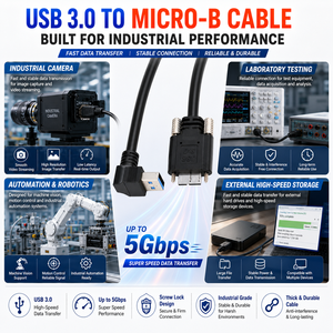 Cable USB 3.0 a Micro B Personalizado LUNG KAY con Doble Bloqueo de Tornillo y Ángulo de 90 Grados para Cámaras de Visión Industrial - Product Image 3
