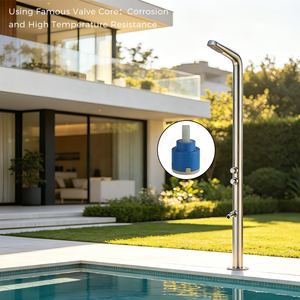 Sistema de <span class=keywords><strong>Ducha</strong></span> Exterior de Acero Inoxidable SUS304, 2 Funciones, Agua Fría y Caliente, para <span class=keywords><strong>Piscina</strong></span>, Hotel, Villa, Acabado Cepillado Anticorrosión - Product Image 4