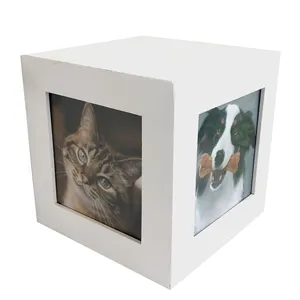 Pet Photo Urn 1- 4 Photos Large Secures Cremated Ashes Safe Acrylic Glass White Keepsake Memory Box