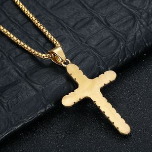 Collier avec pendentif croix en acier inoxydable, serti de pierres, bijoux de mode unisexe - Product Image 4