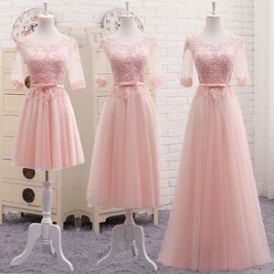 חיל הים/כחול/שמפניה/אפור/ורוד/מאובק ורוד שושבינה שמלת אשליה צוואר חצי שרוול תחרה קו טול שושבינה שמלות - Product Image 2