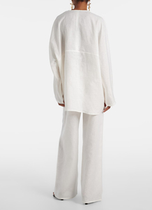 Chemises Blouses <span class=keywords><strong>en</strong></span> <span class=keywords><strong>Lin</strong></span> et Coton Blanc à Manches Longues Décontractées de Haute Qualité <span class=keywords><strong>pour</strong></span> Femmes Personnalisées - Product Image 2