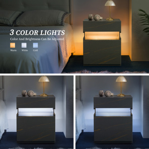โต๊ะข้างเตียง LED 3 ลิ้นชักพร้อมแผ่นอะคริลิคสำหรับห้องนอนห้องนั่งเล่น - Product Image 3