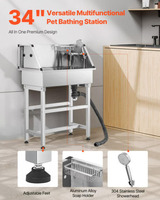 Baignoire multifonctionnelle pour toilettage des animaux de compagnie en acier inoxydable, baignoire de douche pour chiens et chats, pour les salons de toilettage des animaux de compagnie et l'usage domestique
