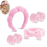 Lot de 6 bandeaux de spa, bandeaux pour le maquillage et le lavage du visage, bandeaux en éponge rose avec nœud papillon pour le spa et le lavage du visage, ensemble de bandeaux et de bracelets