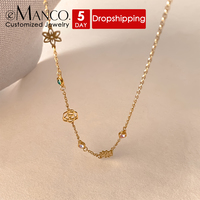 Collier EManco avec pendentif multi-fleurs et accent en pierres précieuses, chaîne plaquée or, délicat, pour anniversaire, vacances, bijoux de mode