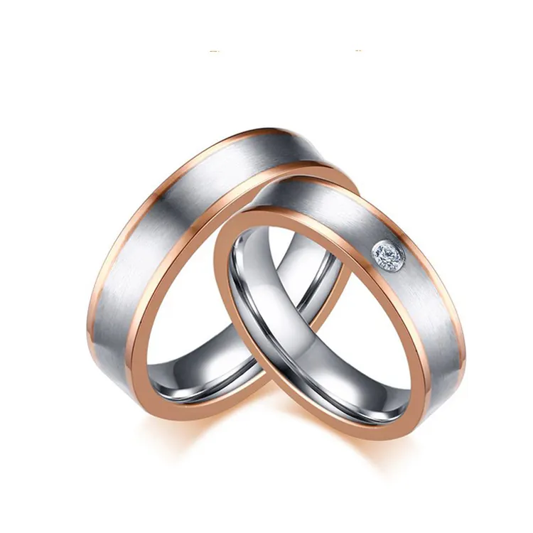 Unique Couple Matching Rings Rose Gold Plated Wedding Bands His and Hers Promise Ring Anniversary Gift