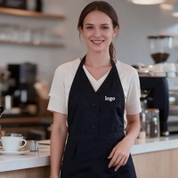 Tabliers personnalisés avec logo, 3 poches, bleu clair, bouton-pression, unisexe, pour salon de coiffure, manucure, tablier court, boulangerie, café, uniforme de travail