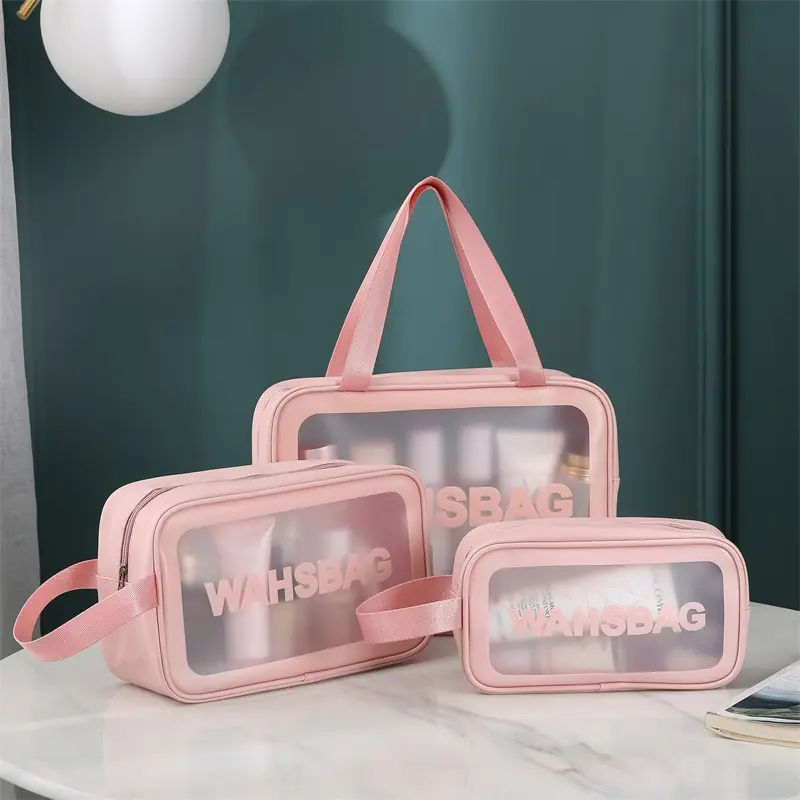 Wholesale Transparent Toiletry Storage Organizer Waterproof Pink Portable Wash Bag Custom Clear Pvc Makeup Travel Cosmetic Bag