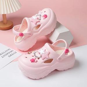Zuecos de Plataforma Bcoco para Mujer, Color Rosa, Suela Gruesa, con Adornos de Estrellas, Lindas Sandalias de Playa, Aumentan la Altura, Antideslizantes, para Uso en Exteriores - Product Image 1