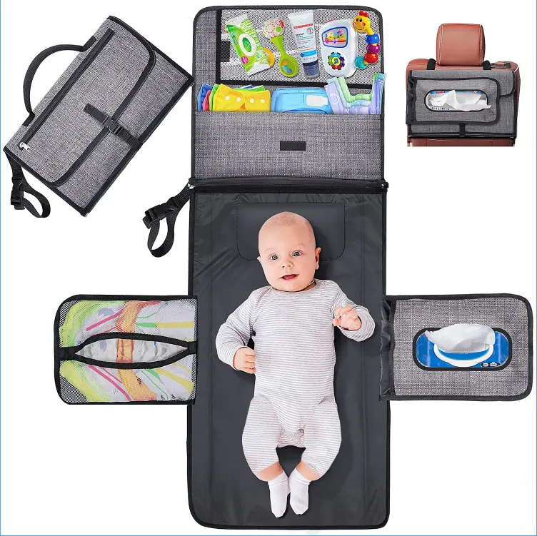Large Capacity 6 Pockets Baby Portable Changing Pads Detachable Travel Portable Diaper Changing mat