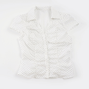 Blusa con cuello en V y cintura ceñida con lunares estilo Sweet Fresh – Camisa informal para niña - Product Image 2