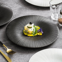 Vente flash - Assiette ronde en céramique et porcelaine à rayures noires/blanches - Assiette plate - Assiette à dessert - Assiette à soupe - Pour hôtel et restaurant