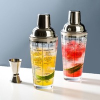 Shaker à cocktails en verre OUYADA 400 ml avec échelle de mesure imprimée, couvercle en acier inoxydable, outil de mélange pour bar à domicile