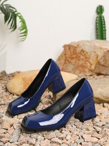 Glossy Patent Square Toe Block Heel <strong>Pumps</strong> <strong>Women</strong> Slip <strong>Navy</strong> Burgundy Black Multi Color Elegant Office Daily Commuter Mid Heel - Product Image 6