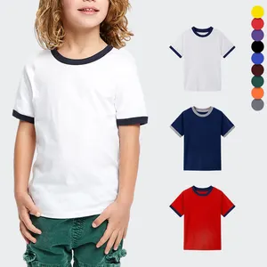 Summer Children'S Classic Ringer Cotton Tees Blank Custom Short Sleeve Boys And Girls Unisex Toddler Kids Ringer T-Shirts