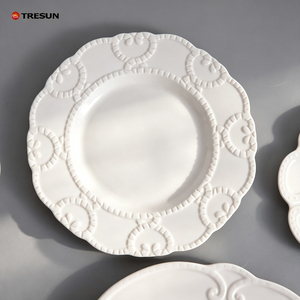 Luxury White Flower Bone China Wedding Charger <b>Ceramic</b> Embossed Dinner <b>Plate</b> Set Color Enamel Creative Bake Dishes for Household - Product Image 6