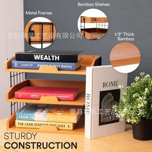 Wooden Storage Rack Multi Layer <b>File</b> Holder Office Desktop Book <b>Organizer</b> Modern Simple Design - Product Image 2