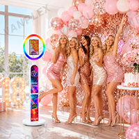 Machine de photomaton miroir avec support iPad arqué et anneau lumineux RGB 10,2-13 pouces pour location événementielle (mariages, fêtes)