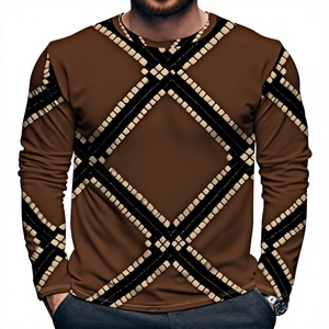 Men's Brown Striped Full Sleeve Casual <b>Shirt</b> <b>Collarless</b> Knitted 100% Cotton Embossed Anti-Shrink Spring Wear 300g Fabric - Product Image 1