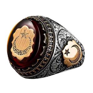 خاتم عصري للرجال والنساء من الفضة الإسترليني عيار 925، هدية إسلامية جديدة للجنسين مع أحجار، مجوهرات بتصميم كلاسيكي، موديل تركي - Product Image 4