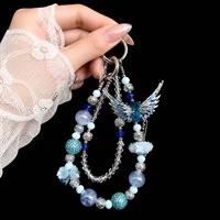 Breloque de téléphone ange ailé bleu de luxe, cordon perlé en strass de cristal, perle Shamballa turquoise, bijoux faits à la main, vente en gros