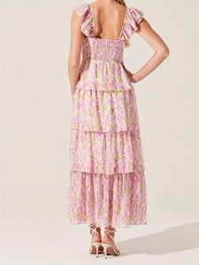 Vestido Maxi Bohemio de Verano Rosa Personalizado, Tejido, con Estampado Floral, Antiarrugas, Elegante, de Chifón, Sexy, Casual, de Diseñador - Product Image 3